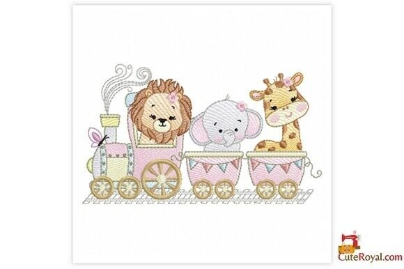Baby Safari Animals Train: A Charming Embroidery Design for Small Business Merch