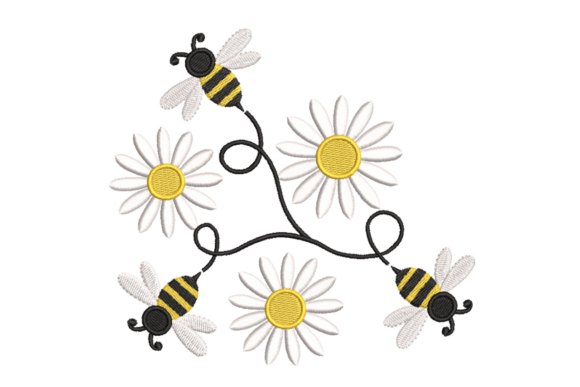 Bees Daisies – Cute Spring: A Charming Embroidery Design for Handmade Gifts