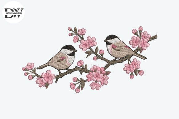 Birds on Cherry Branch Embroider Design: A Springtime Gift Essential