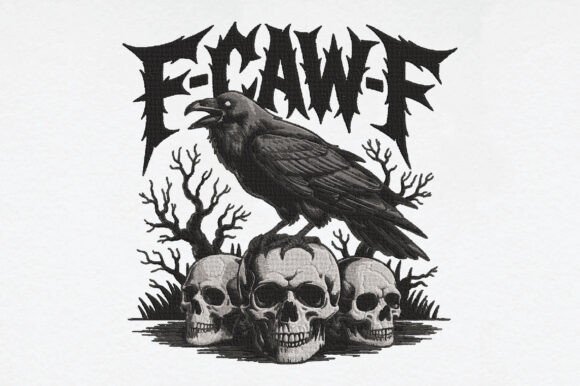 F-CAW-F: Gothic Crow & Skull Embroidery for Halloween
