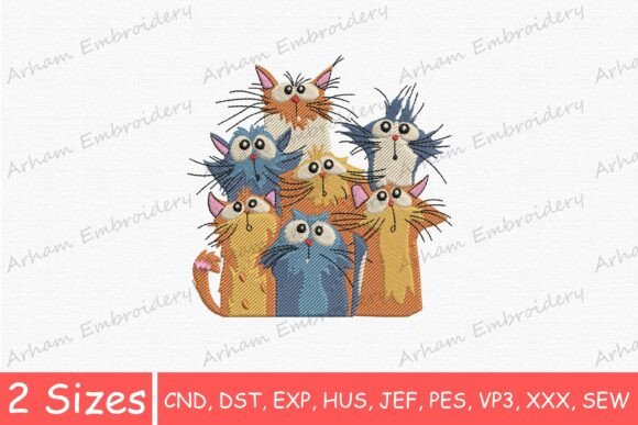 Whimsical Funny Cats: A Playful Embroidery Design for Small Business Merch